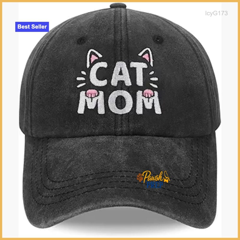 Adjustable Baseball Cap Embroidered Cat Mom Gift For Women